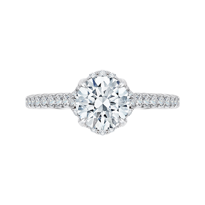 Euro Shank Round Diamond Floral Engagement Ring in 14K White Gold (Semi-Mount)