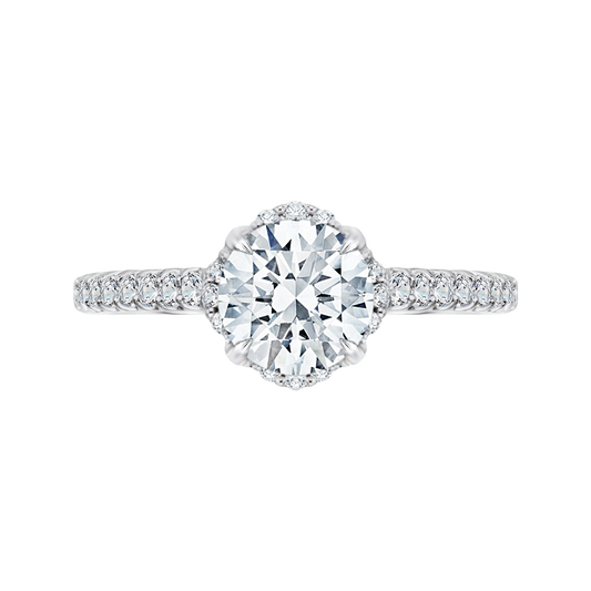 Euro Shank Round Diamond Floral Engagement Ring in 14K White Gold (Semi-Mount)