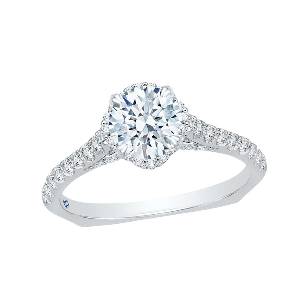 Euro Shank Round Diamond Floral Engagement Ring in 14K White Gold (Semi-Mount)