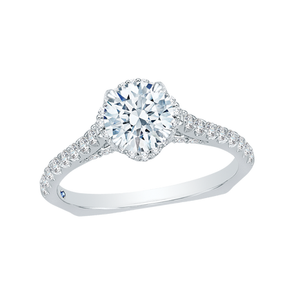 Euro Shank Round Diamond Floral Engagement Ring in 14K White Gold (Semi-Mount)