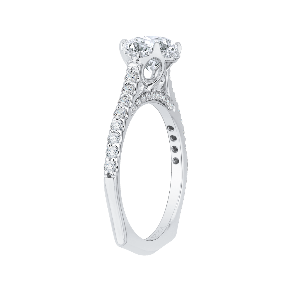 Euro Shank Round Diamond Floral Engagement Ring in 14K White Gold (Semi-Mount)