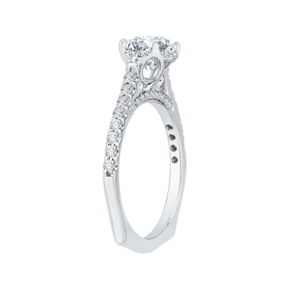 Euro Shank Round Diamond Floral Engagement Ring in 14K White Gold (Semi-Mount)