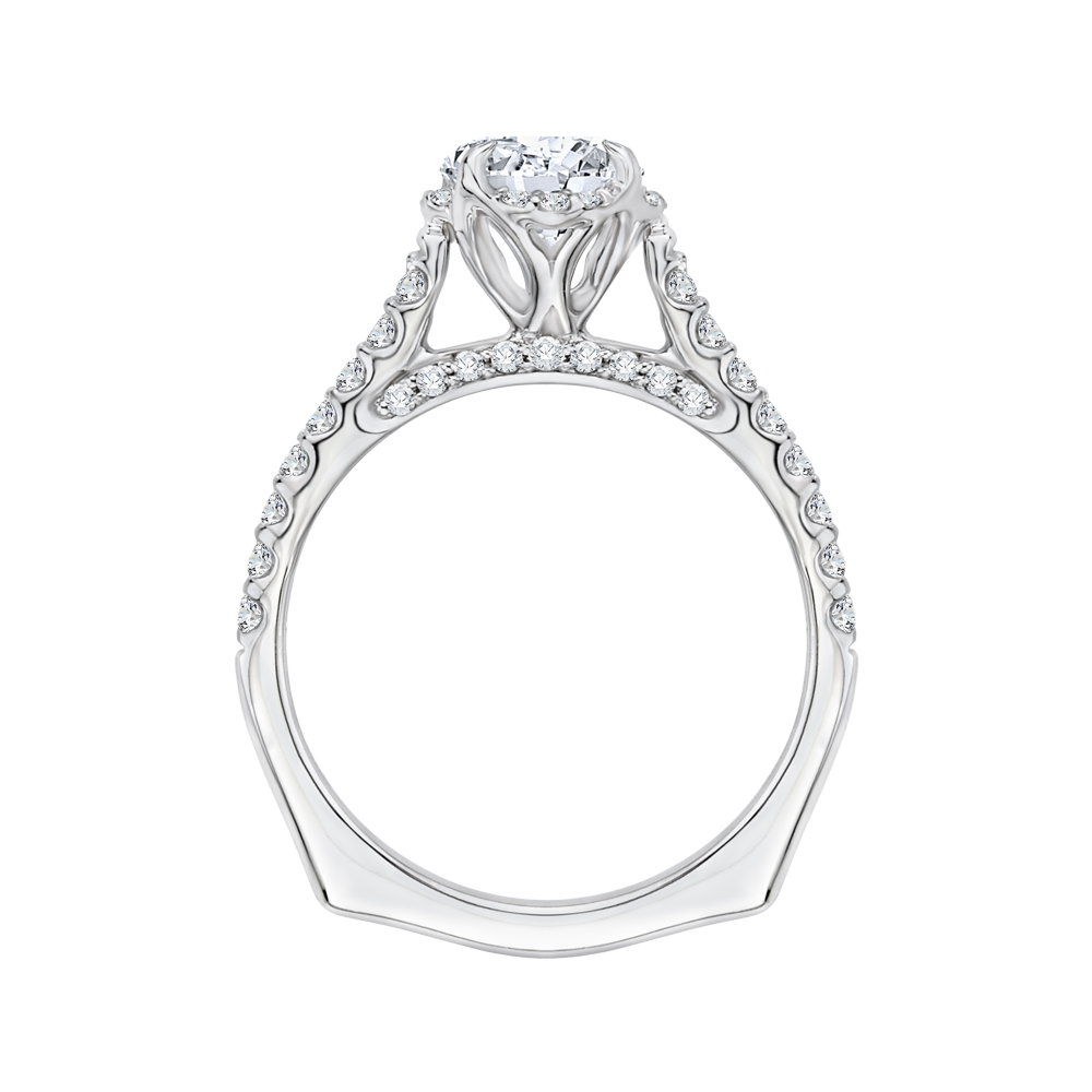 Euro Shank Round Diamond Floral Engagement Ring in 14K White Gold (Semi-Mount)