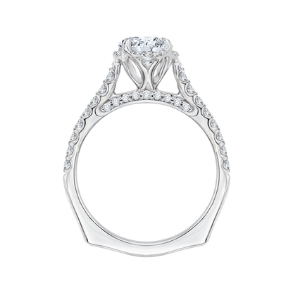 Euro Shank Round Diamond Floral Engagement Ring in 14K White Gold (Semi-Mount)