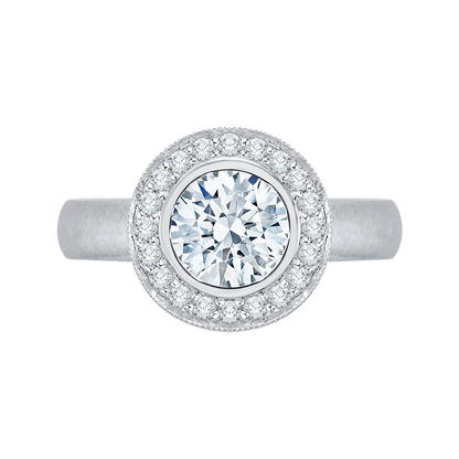 Round Diamond Halo Engagement Ring in 14K White Gold (Semi-Mount)