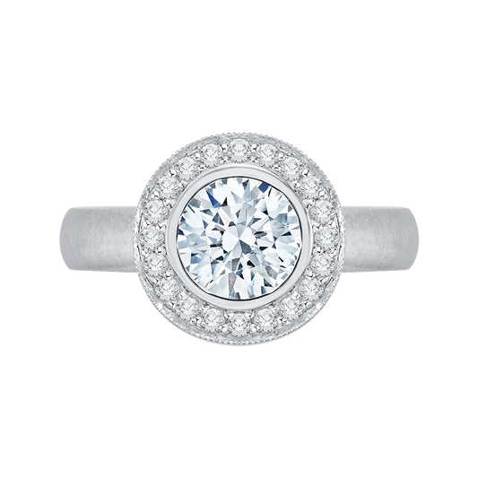 Round Diamond Halo Engagement Ring in 14K White Gold (Semi-Mount)