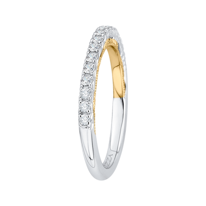 Round Diamond Half-Eternity Wedding Band in 14K Two Tone Gold