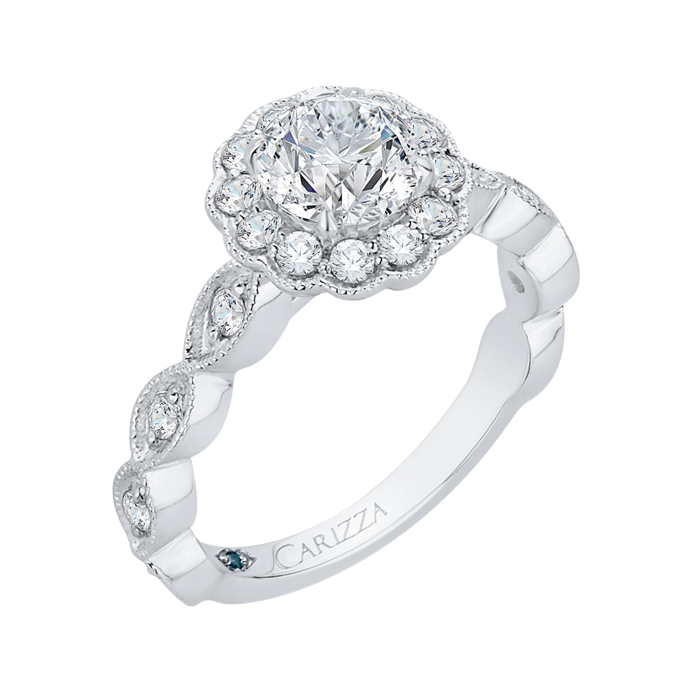 Round Diamond Halo Engagement Ring in 14K White Gold (Semi-Mount)