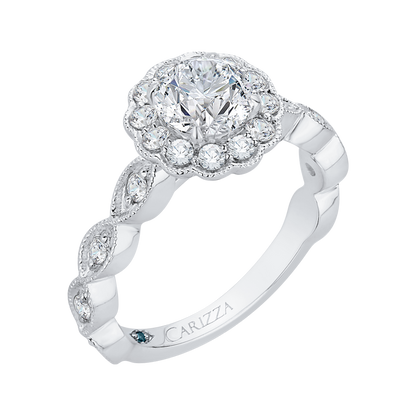 Round Diamond Halo Engagement Ring in 14K White Gold (Semi-Mount)