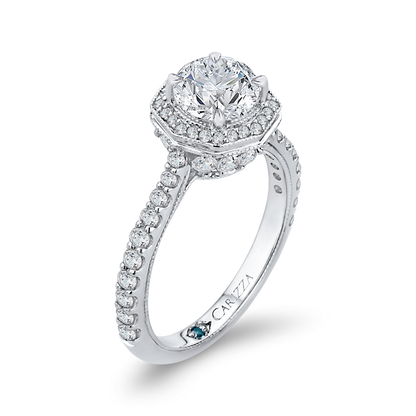 Diamond Octagon Shape Halo Engagement Ring in 14K White Gold (Semi-Mount)