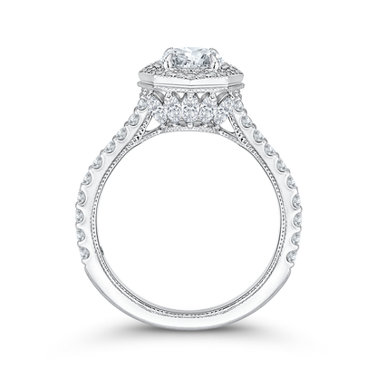 Diamond Octagon Shape Halo Engagement Ring in 14K White Gold (Semi-Mount)