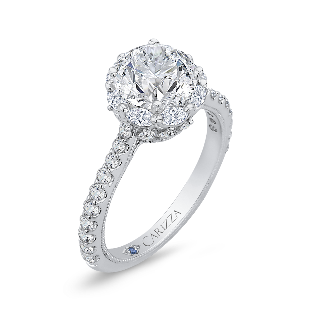 14K White Gold Round Cut Diamond Halo Engagement Ring (Semi-Mount)