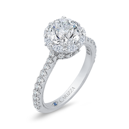 14K White Gold Round Cut Diamond Halo Engagement Ring (Semi-Mount)