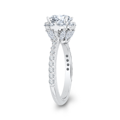 14K White Gold Round Cut Diamond Halo Engagement Ring (Semi-Mount)