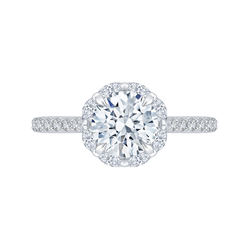 14K White Gold Round Cut Diamond Halo Engagement Ring (Semi-Mount)