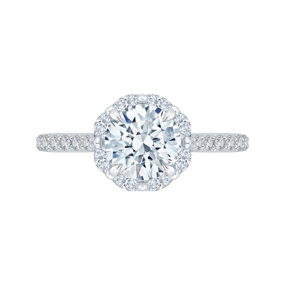 14K White Gold Round Cut Diamond Halo Engagement Ring (Semi-Mount)