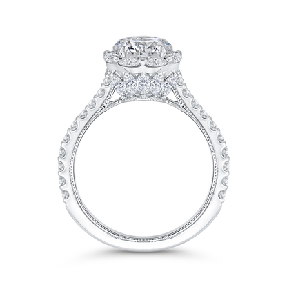 14K White Gold Round Cut Diamond Halo Engagement Ring (Semi-Mount)