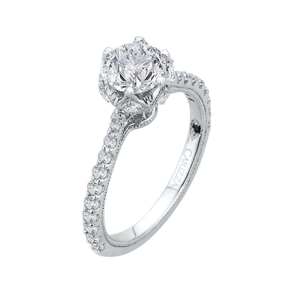 Round Diamond Cathedral Style Engagement Ring in 14K White Gold (Semi-Mount)