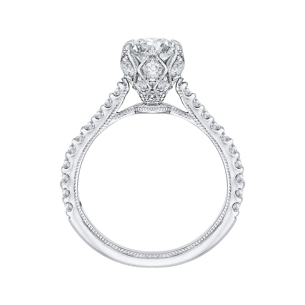 Round Diamond Cathedral Style Engagement Ring in 14K White Gold (Semi-Mount)