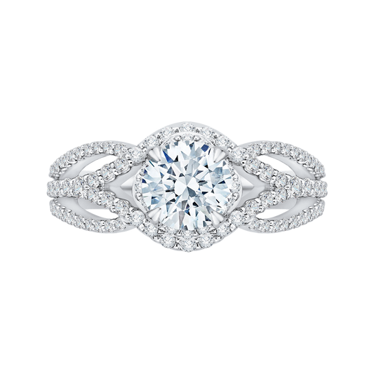 14K White Gold Round Diamond Engagement Ring with Split Shank (Semi-Mount)
