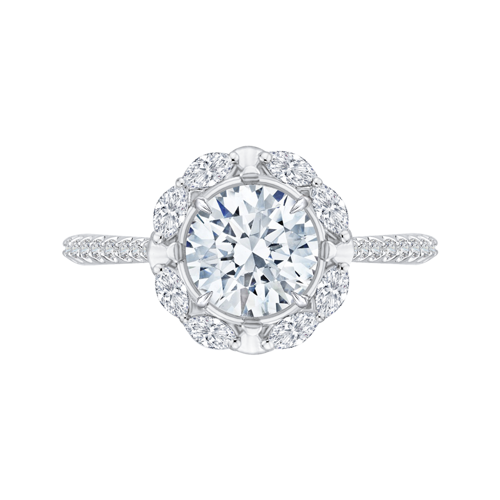 14K White Gold Round Diamond Halo Engagement Ring (Semi-Mount)