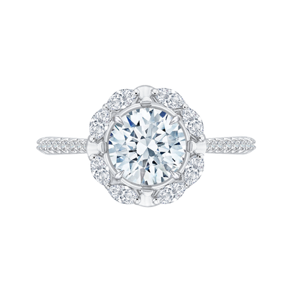 14K White Gold Round Diamond Halo Engagement Ring (Semi-Mount)