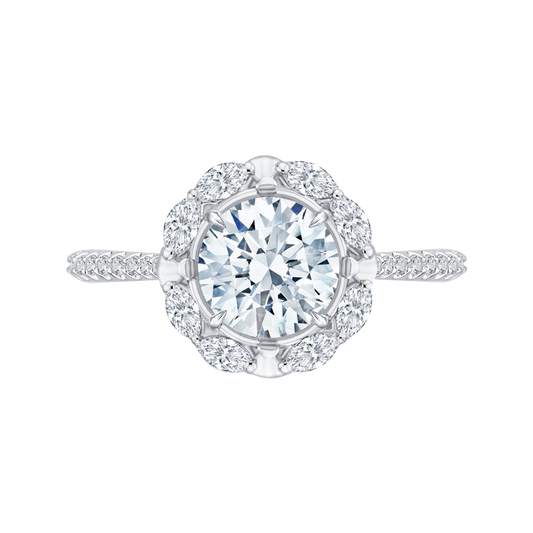 14K White Gold Round Diamond Halo Engagement Ring (Semi-Mount)