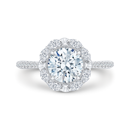 Round Diamond Halo Engagement Ring in 14K White Gold (Semi-Mount)