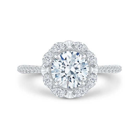 Round Diamond Halo Engagement Ring in 14K White Gold (Semi-Mount)