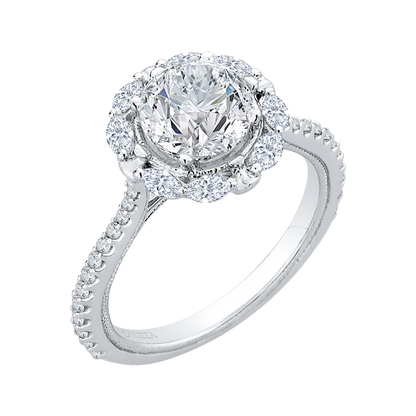 Round Diamond Halo Engagement Ring in 14K White Gold (Semi-Mount)