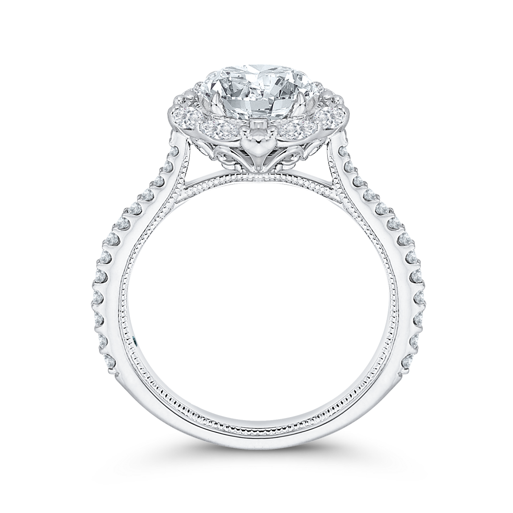 Round Diamond Halo Engagement Ring in 14K White Gold (Semi-Mount)