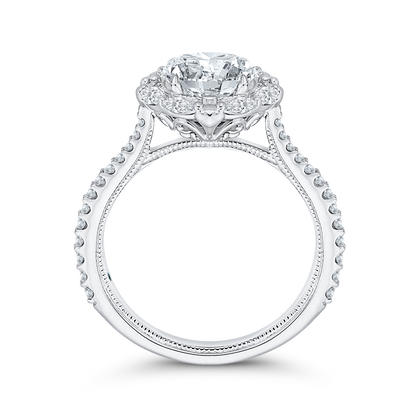 Round Diamond Halo Engagement Ring in 14K White Gold (Semi-Mount)