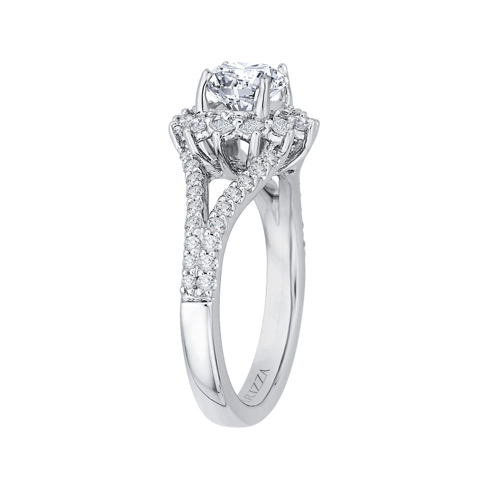 Split Shank Round Diamond Halo Engagement Ring in 14K White Gold (Semi-Mount)