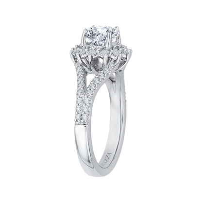 Split Shank Round Diamond Halo Engagement Ring in 14K White Gold (Semi-Mount)