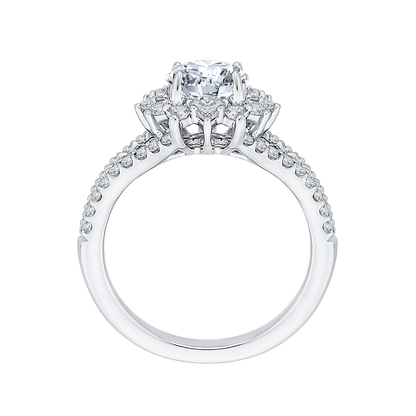 Split Shank Round Diamond Halo Engagement Ring in 14K White Gold (Semi-Mount)