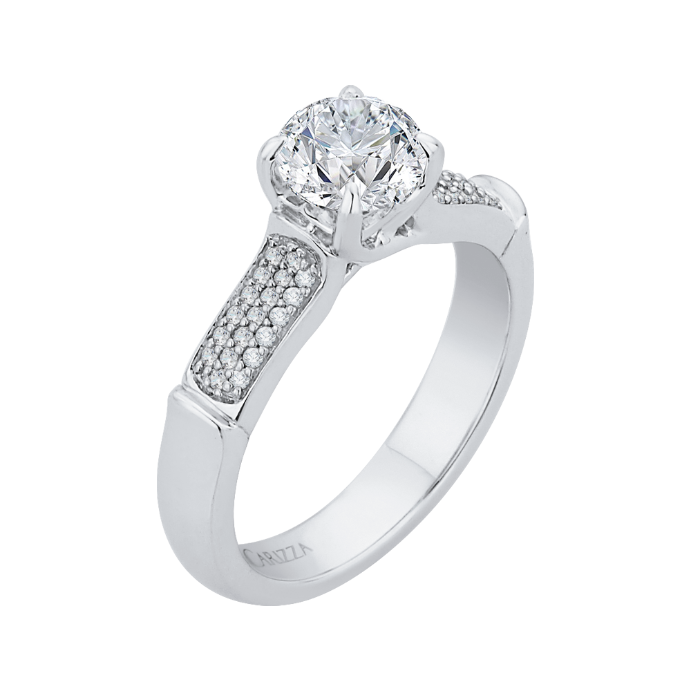 Round Diamond Cathedral Style Engagement Ring in 14K White Gold (Semi-Mount)