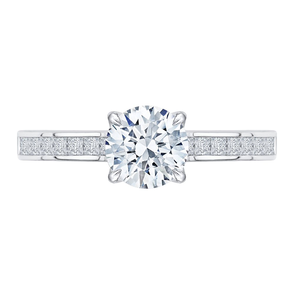 Cut Round Diamond Cathedral Style Engagement Ring in 14K White Gold (Semi-Mount)