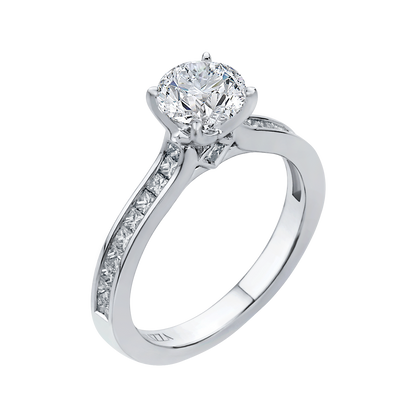 Cut Round Diamond Cathedral Style Engagement Ring in 14K White Gold (Semi-Mount)