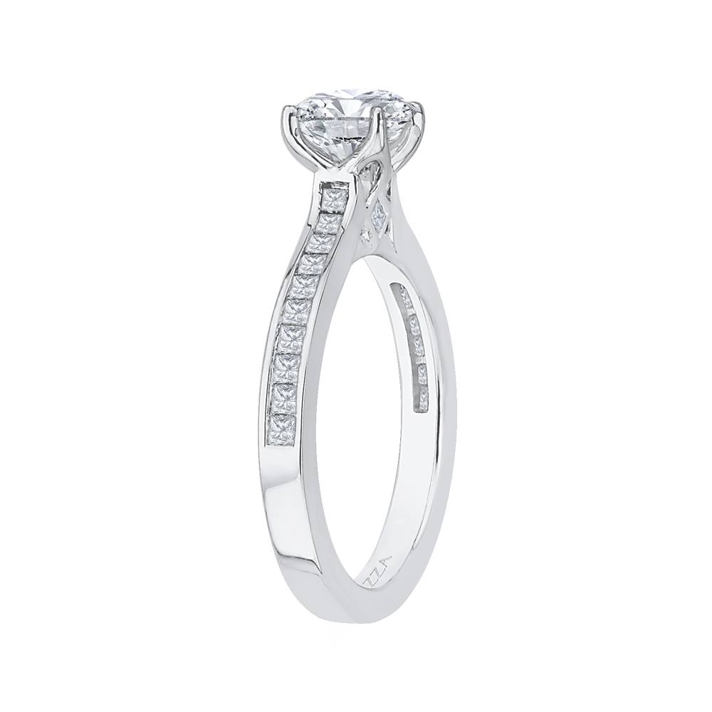 Cut Round Diamond Cathedral Style Engagement Ring in 14K White Gold (Semi-Mount)