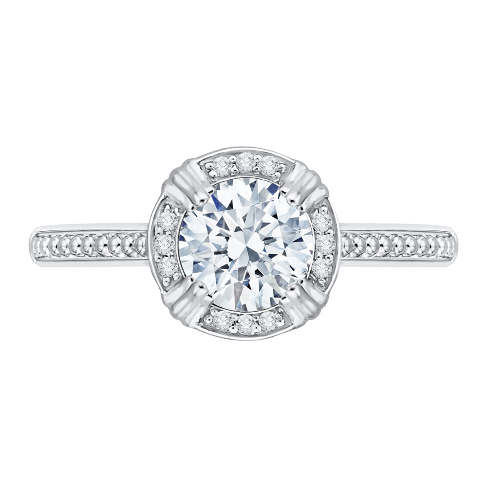 Round Diamond Halo Cathedral Style Engagement Ring in 14K White Gold (Semi-Mount)