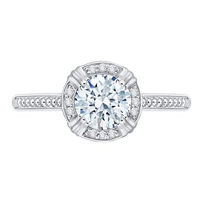 Round Diamond Halo Cathedral Style Engagement Ring in 14K White Gold (Semi-Mount)