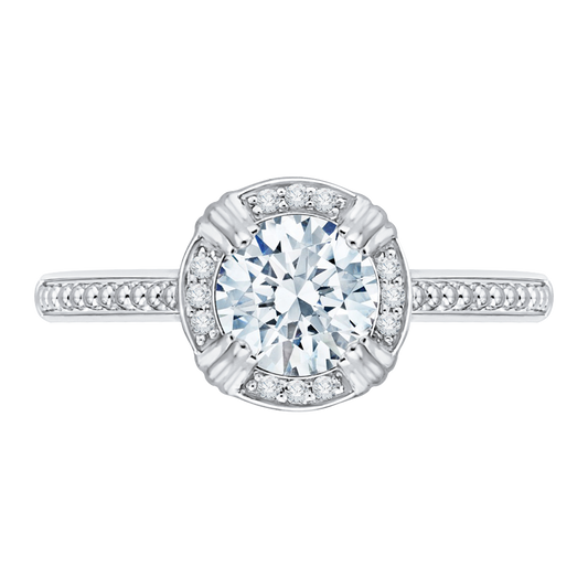 Round Diamond Halo Cathedral Style Engagement Ring in 14K White Gold (Semi-Mount)