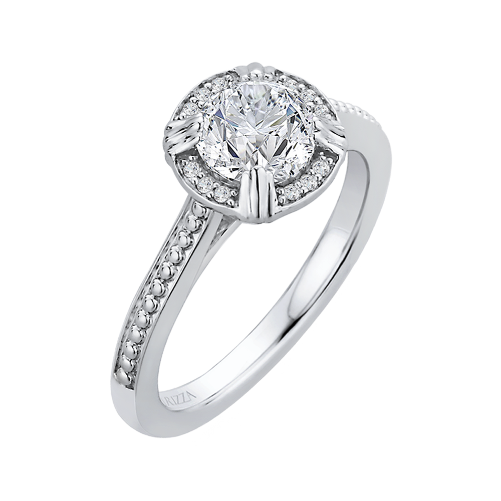 Round Diamond Halo Cathedral Style Engagement Ring in 14K White Gold (Semi-Mount)