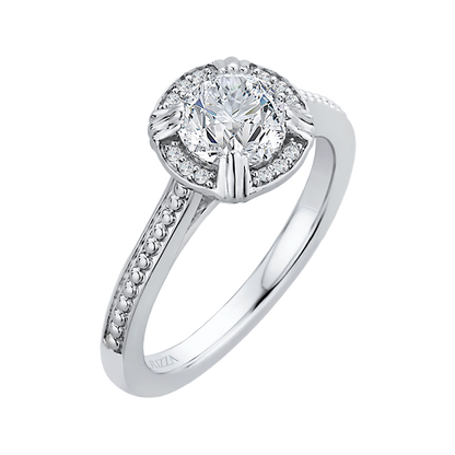 Round Diamond Halo Cathedral Style Engagement Ring in 14K White Gold (Semi-Mount)