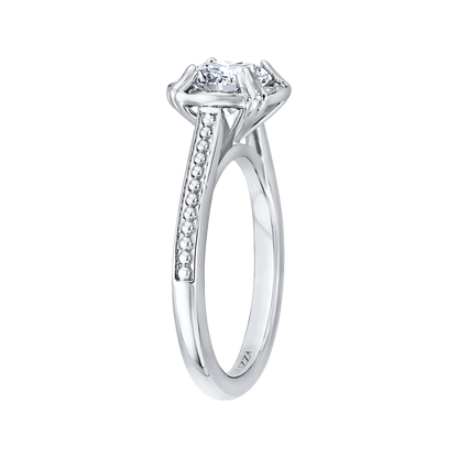 Round Diamond Halo Cathedral Style Engagement Ring in 14K White Gold (Semi-Mount)