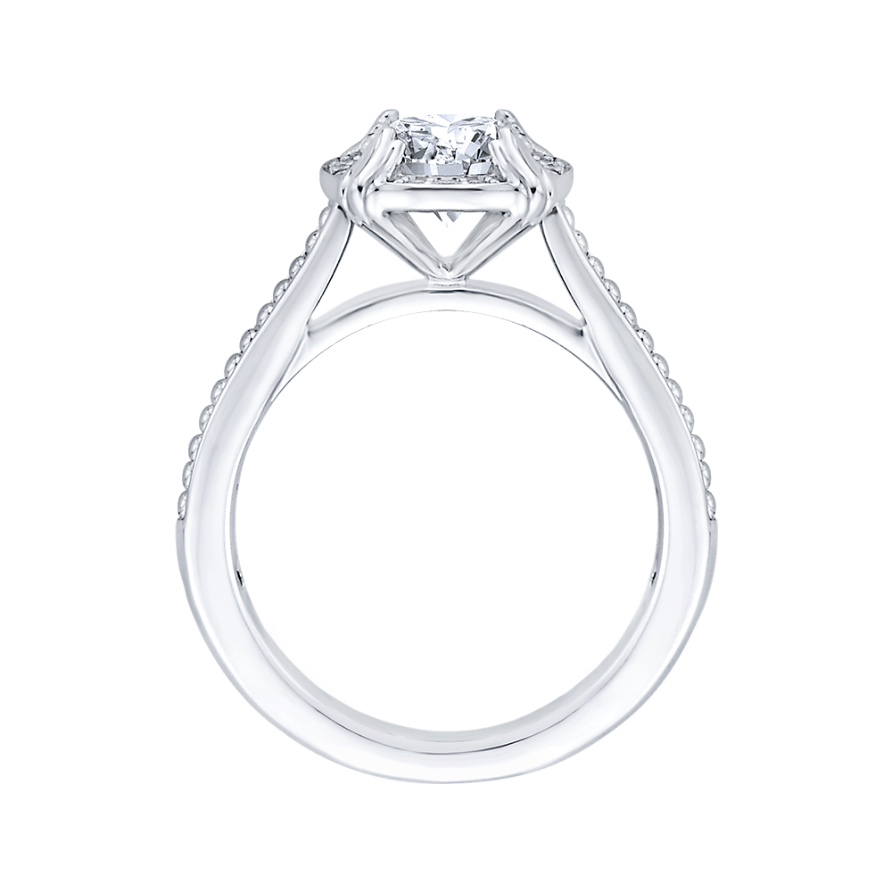 Round Diamond Halo Cathedral Style Engagement Ring in 14K White Gold (Semi-Mount)