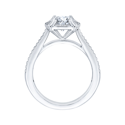 Round Diamond Halo Cathedral Style Engagement Ring in 14K White Gold (Semi-Mount)