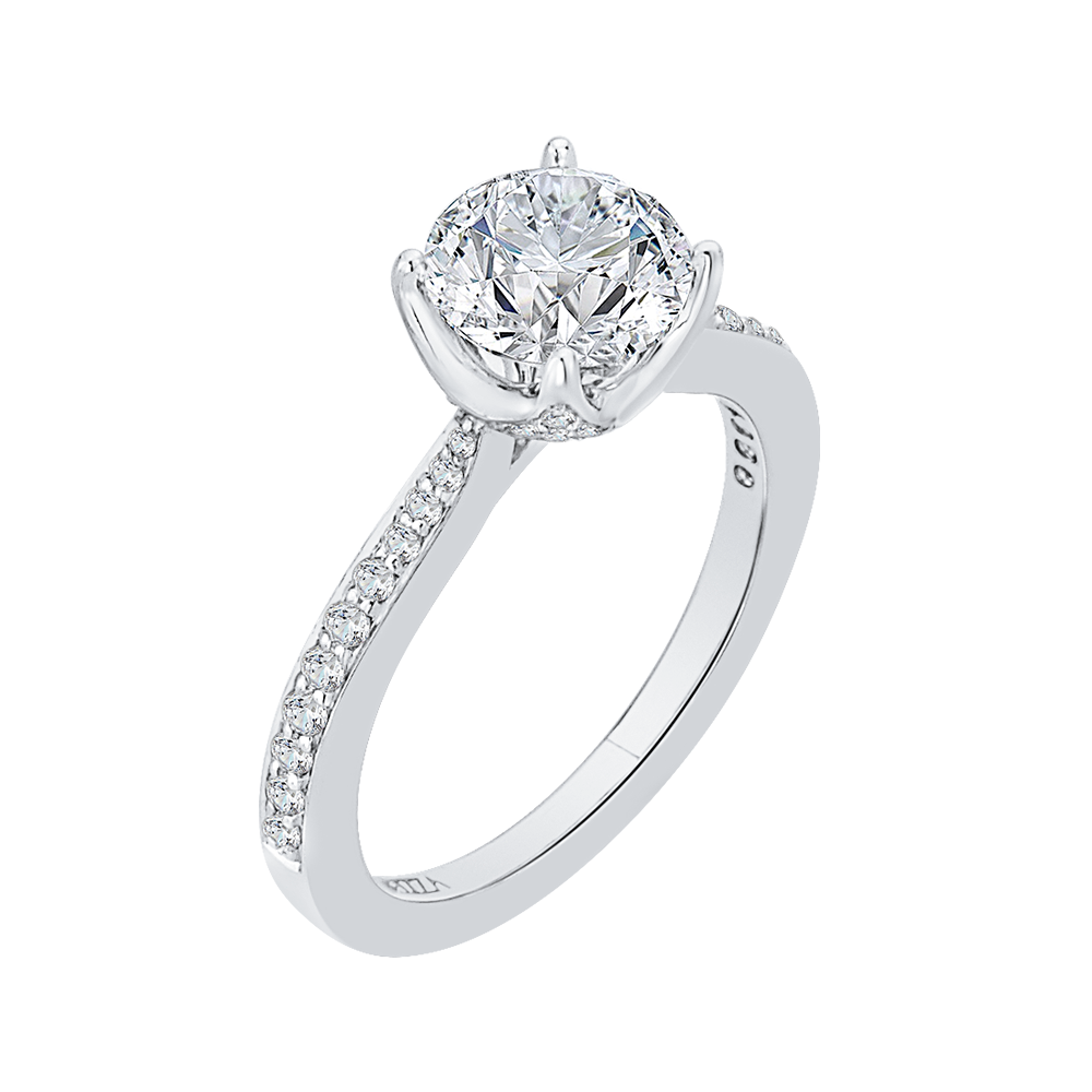 Round Diamond Cathedral Style Engagement Ring in 14K White Gold (Semi-Mount)