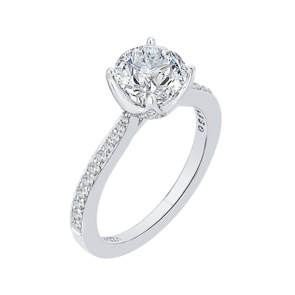 Round Diamond Cathedral Style Engagement Ring in 14K White Gold (Semi-Mount)