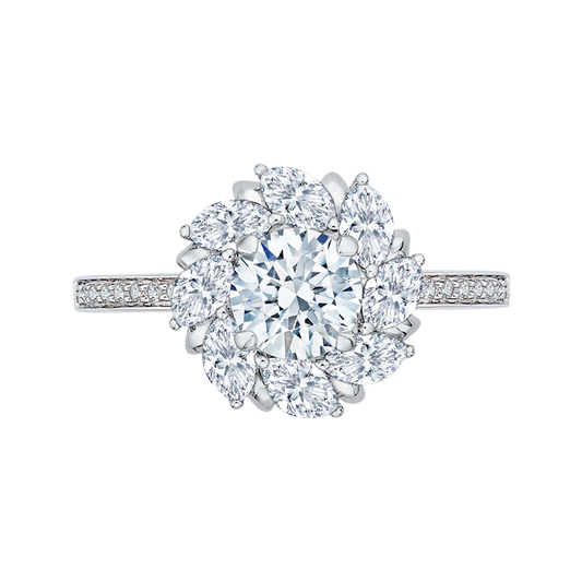 Round Diamond Floral Halo Engagement Ring in 14K White Gold (Semi-Mount)